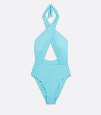 Damen Bekleidung Turquoise Halter Cut Out Swimsuit