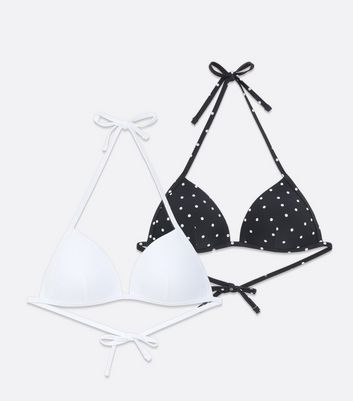Click to view product details and reviews for 2 Pack Black And White Spot Moulded Triangle Bikinis New Look.