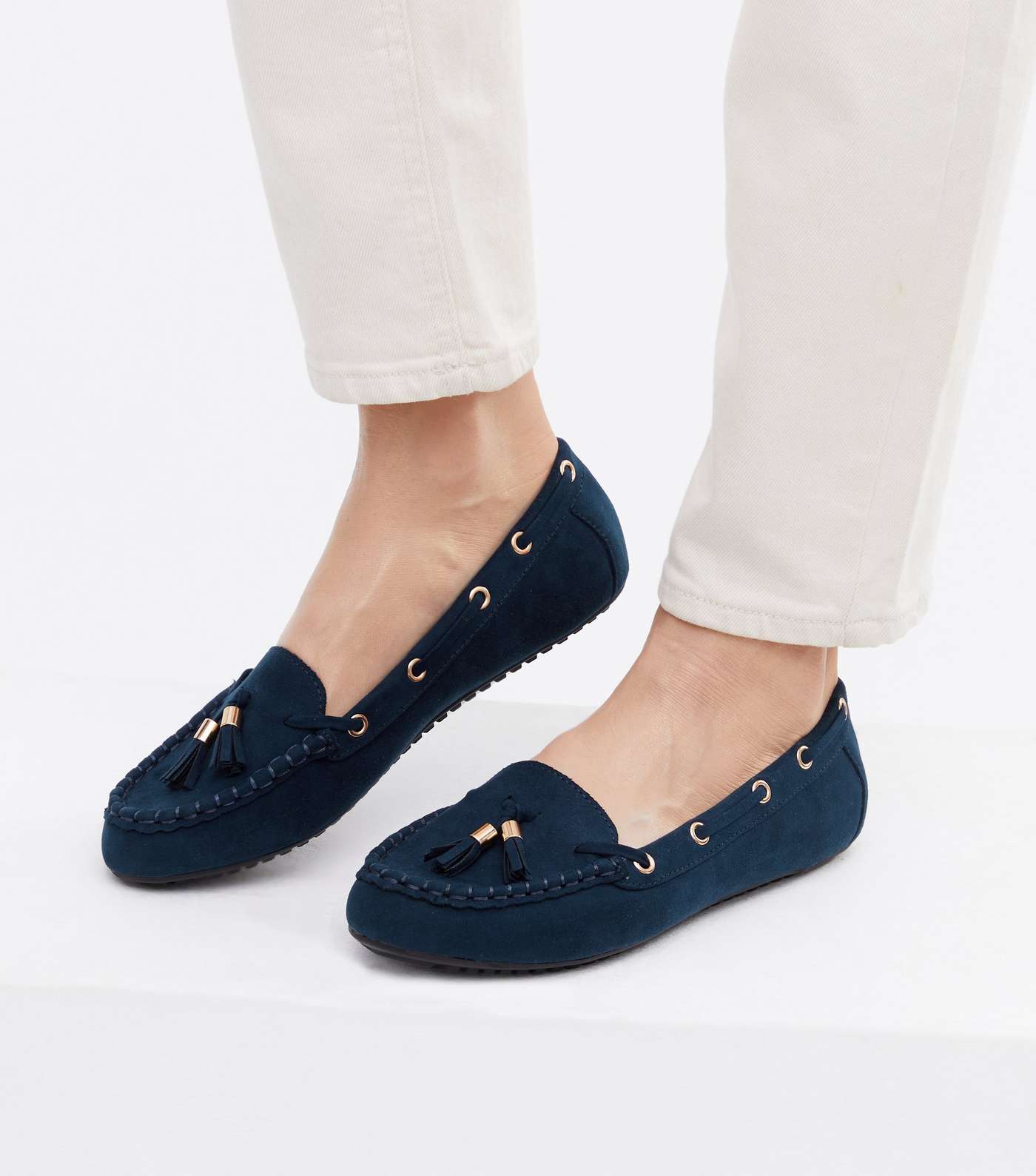 Navy Suedette Tassel Lace Loafers Image 2