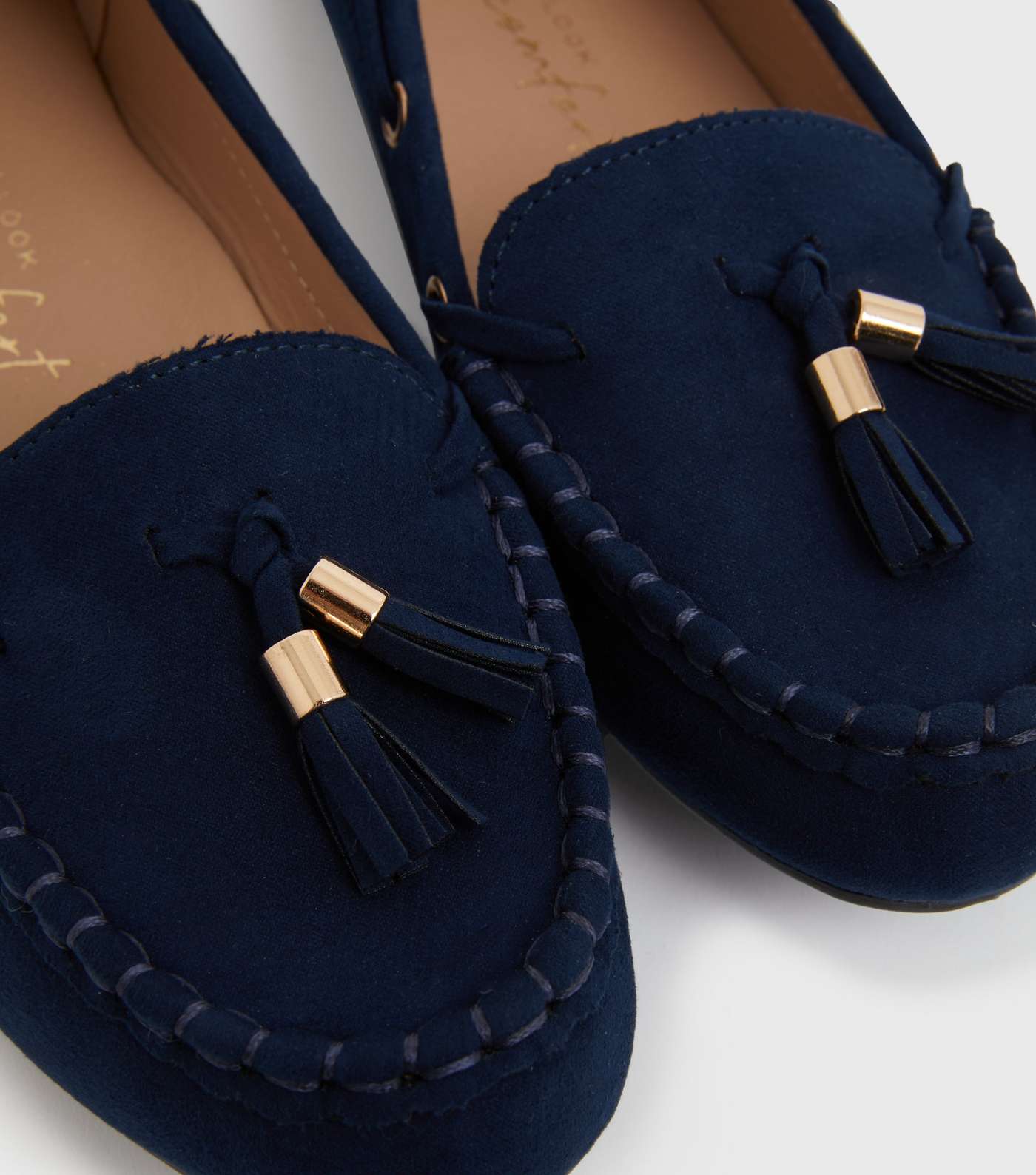 Navy Suedette Tassel Lace Loafers Image 4