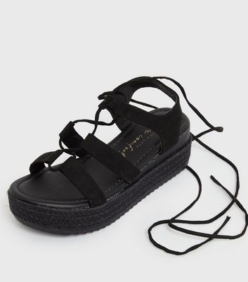 Click to view product details and reviews for Black Ankle Tie Chunky Sandals New Look Vegan.