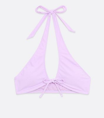 Damen Bekleidung Lilac Halter Tie Front Bikini Top
