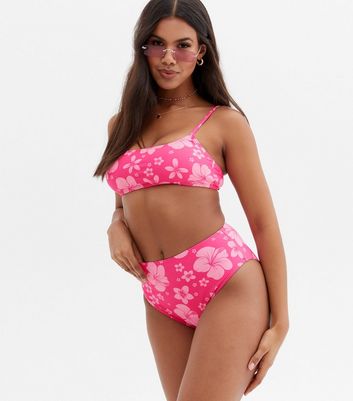 Pink Tropical High Waist Bikini Bottoms 