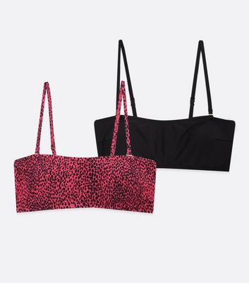 Click to view product details and reviews for 2 Pack Black And Red Animal Print Bandeau Bikini Tops New Look.