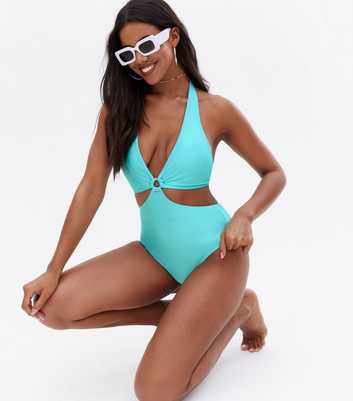 Turquoise Cut Out Ring Swimsuit