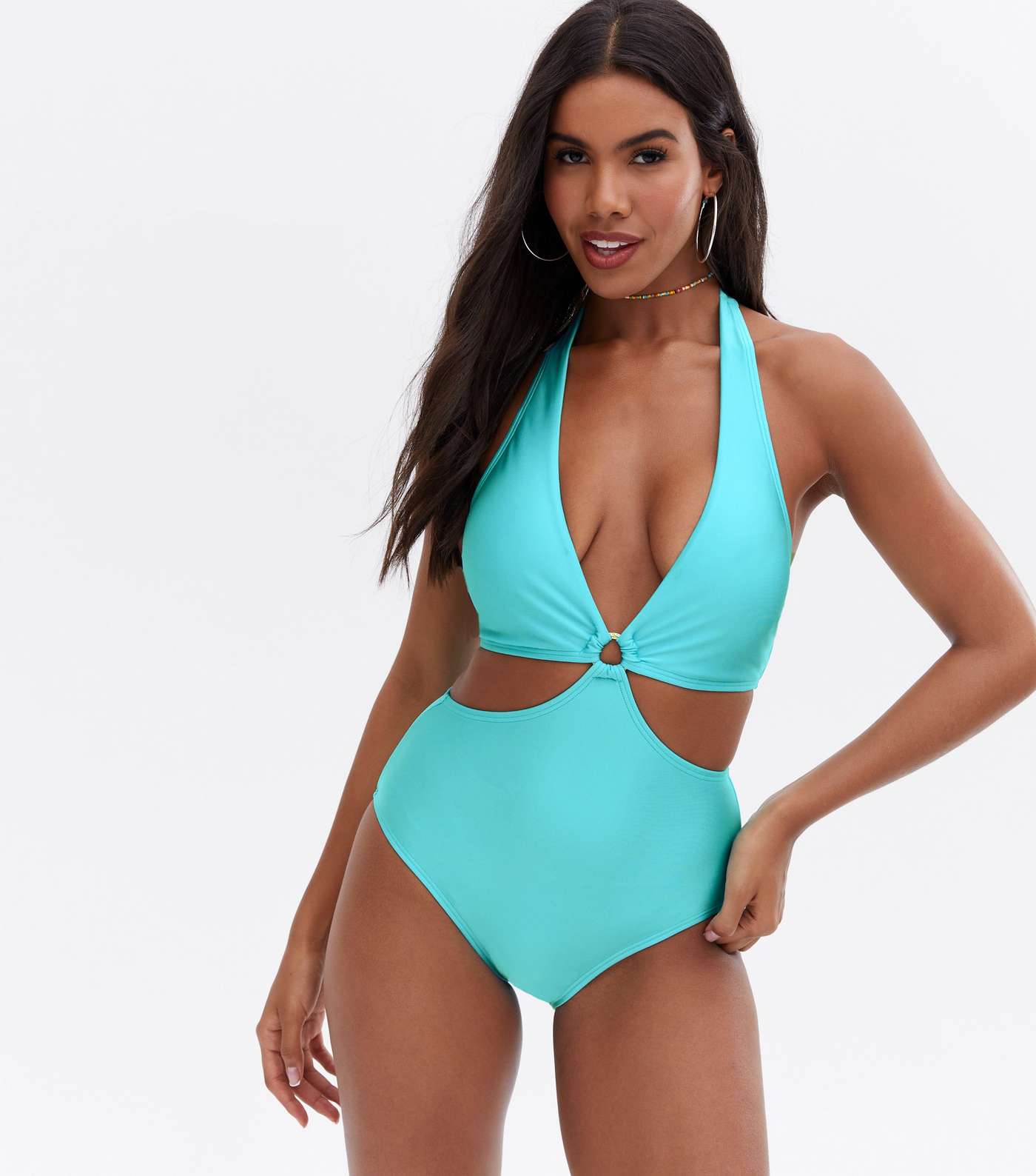 Turquoise Cut Out Ring Swimsuit Image 2