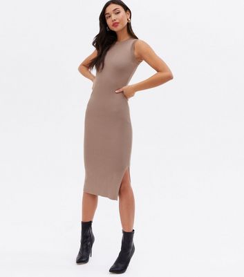 Click to view product details and reviews for Mink Ribbed Knit Sleeveless Midi Dress New Look.