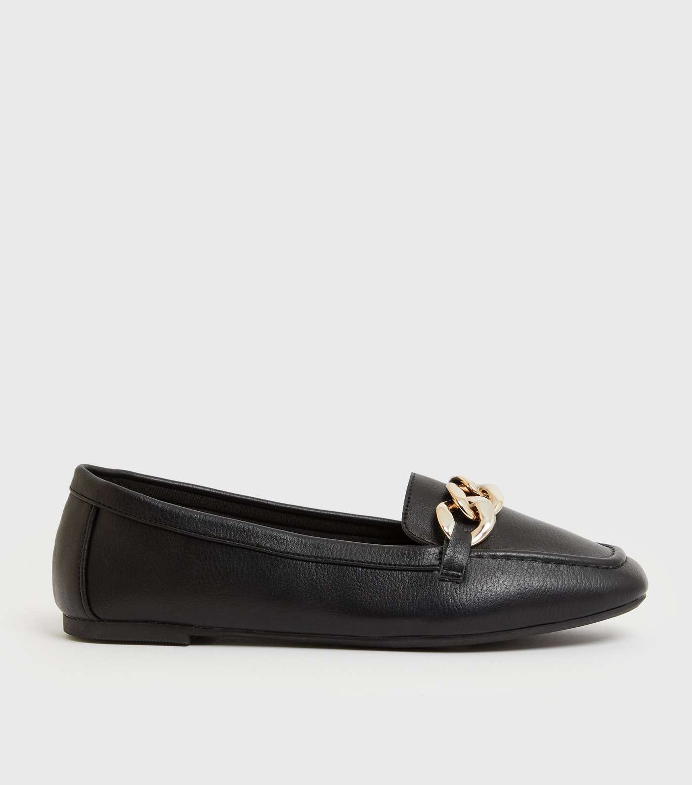 Black Leather-Look Chain Loafers
