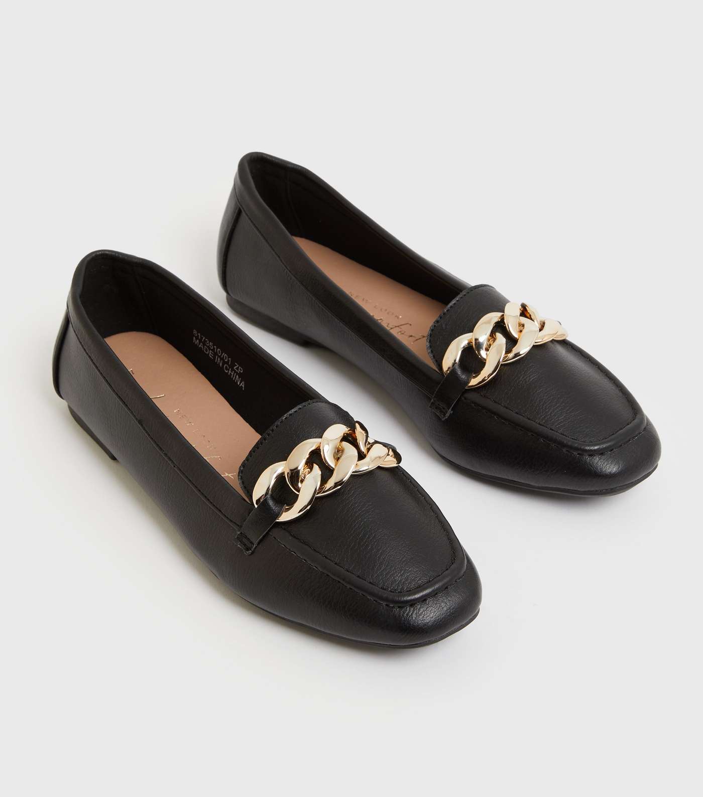 Black Leather-Look Chain Loafers Image 3