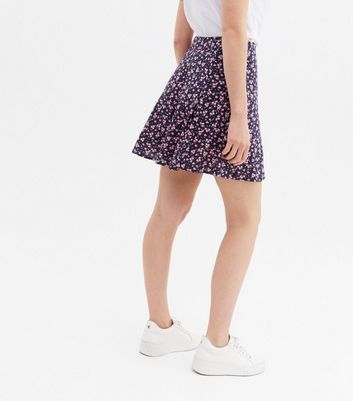 Blue Floral High Waist Mini Skirt New Look