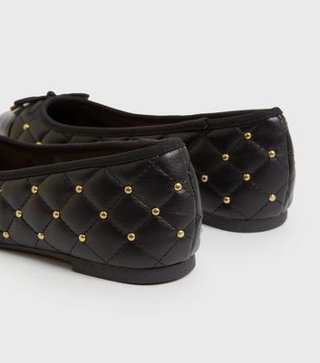 Black Quilted Stud Ballet Pumps New Look Vegan