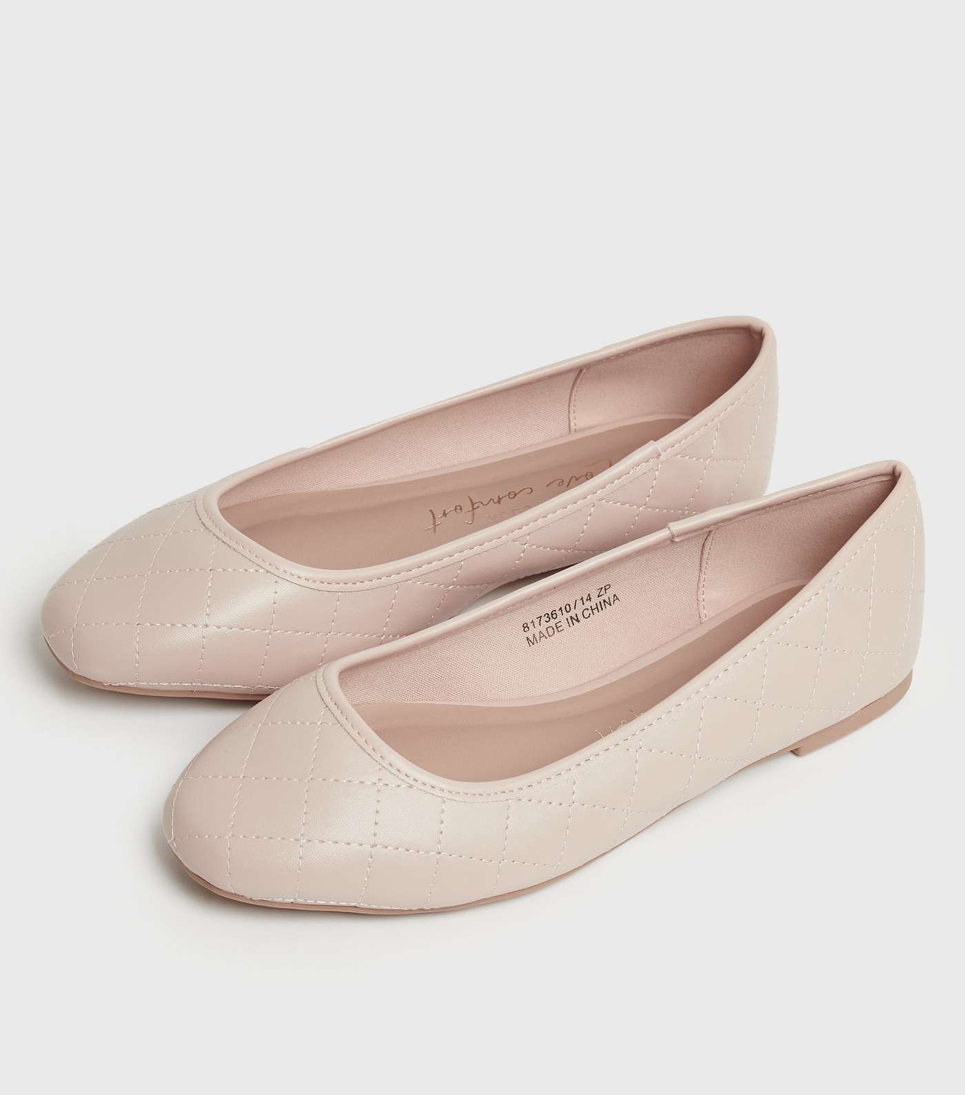 Wide Fit Pale Pink Quilted Ballet Pumps Image 3