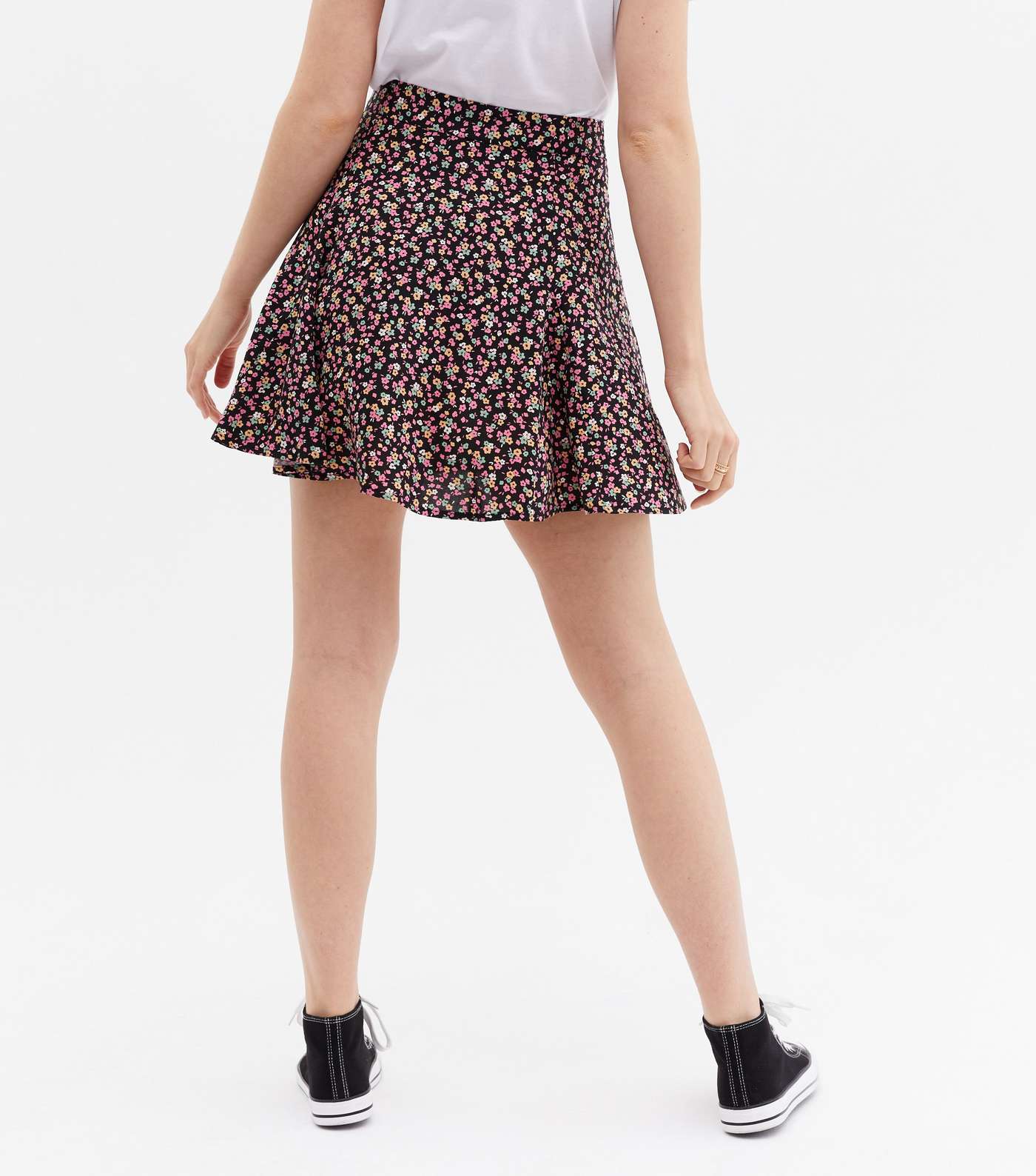 Black Ditsy Floral High Waist Mini Skirt Image 4