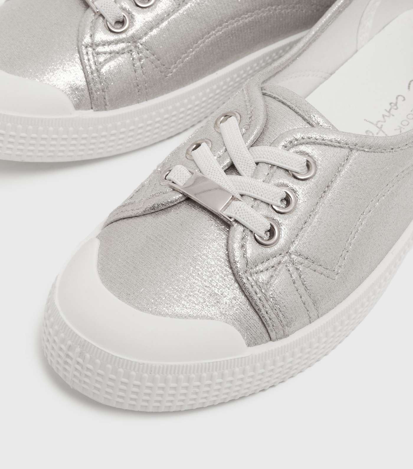 Silver Metallic Lace Up Trainers Image 4