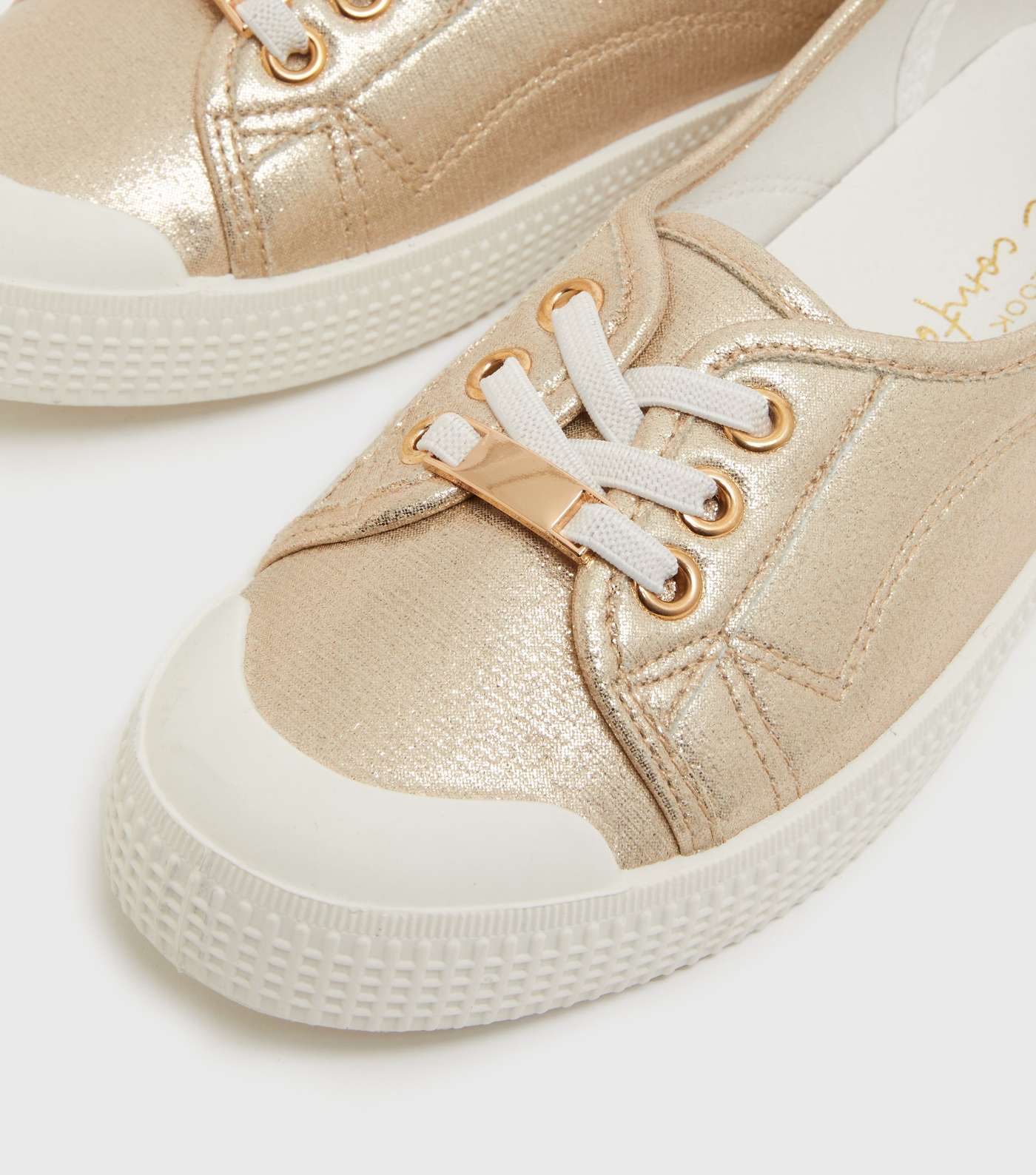 Gold Metallic Lace Up Trainers Image 4