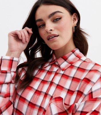 Red Check Oversized Shirt | New Look