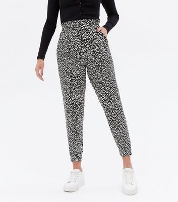Black Animal Print Tie Waist Joggers 