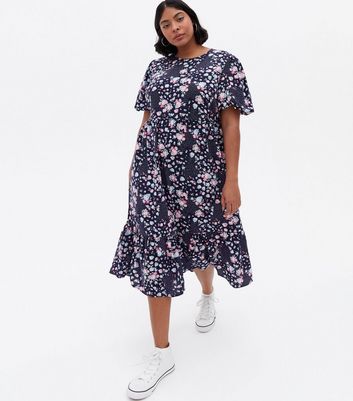 Click to view product details and reviews for Curves Blue Floral Patchwork Tiered Midi Dress New Look.