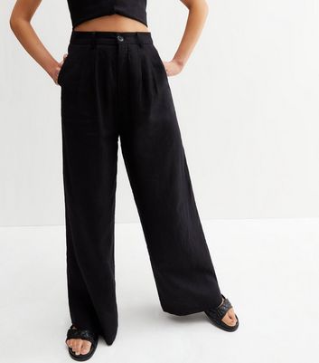 Black Linen Look Wide Leg Trousers 