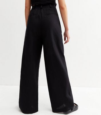 Black Linen Look Wide Leg Trousers 