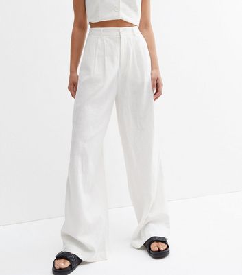 Off White Linen Look Wide Leg Trousers 