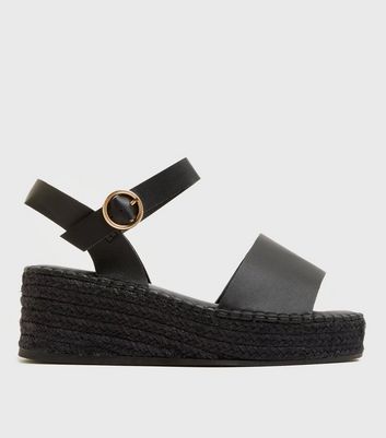 Wide Fit Black Espadrille Chunky Sandals New Look Vegan