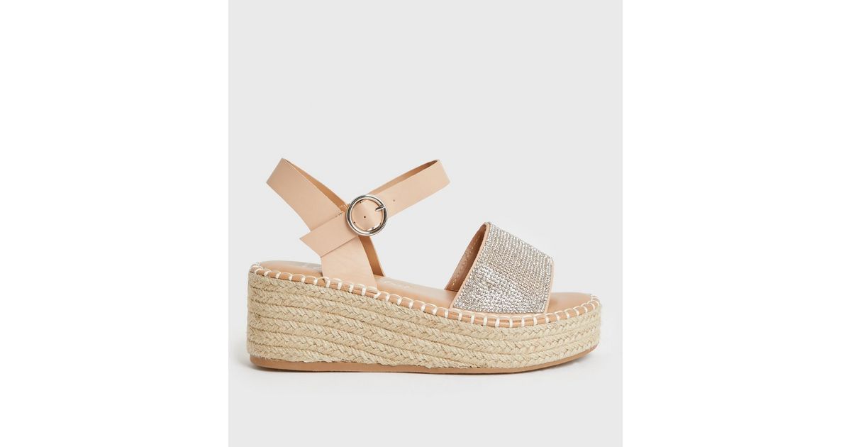 Wide Fit Cream Glitter 2 Part Espadrille Wedge Sandals