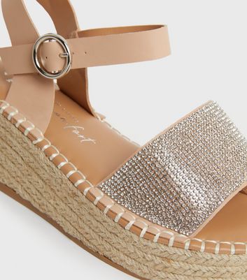 shop for Wide Fit Cream Glitter 2 Part Espadrille Wedge Sandals New Look Vegan at Shopo