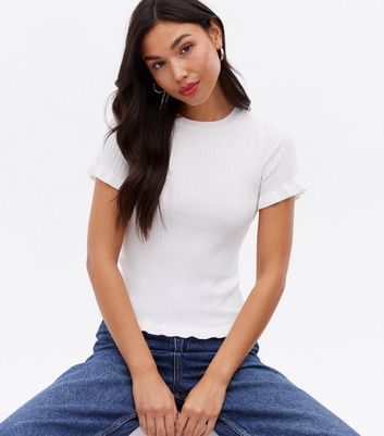 Off White Ribbed Knit Frill Short 