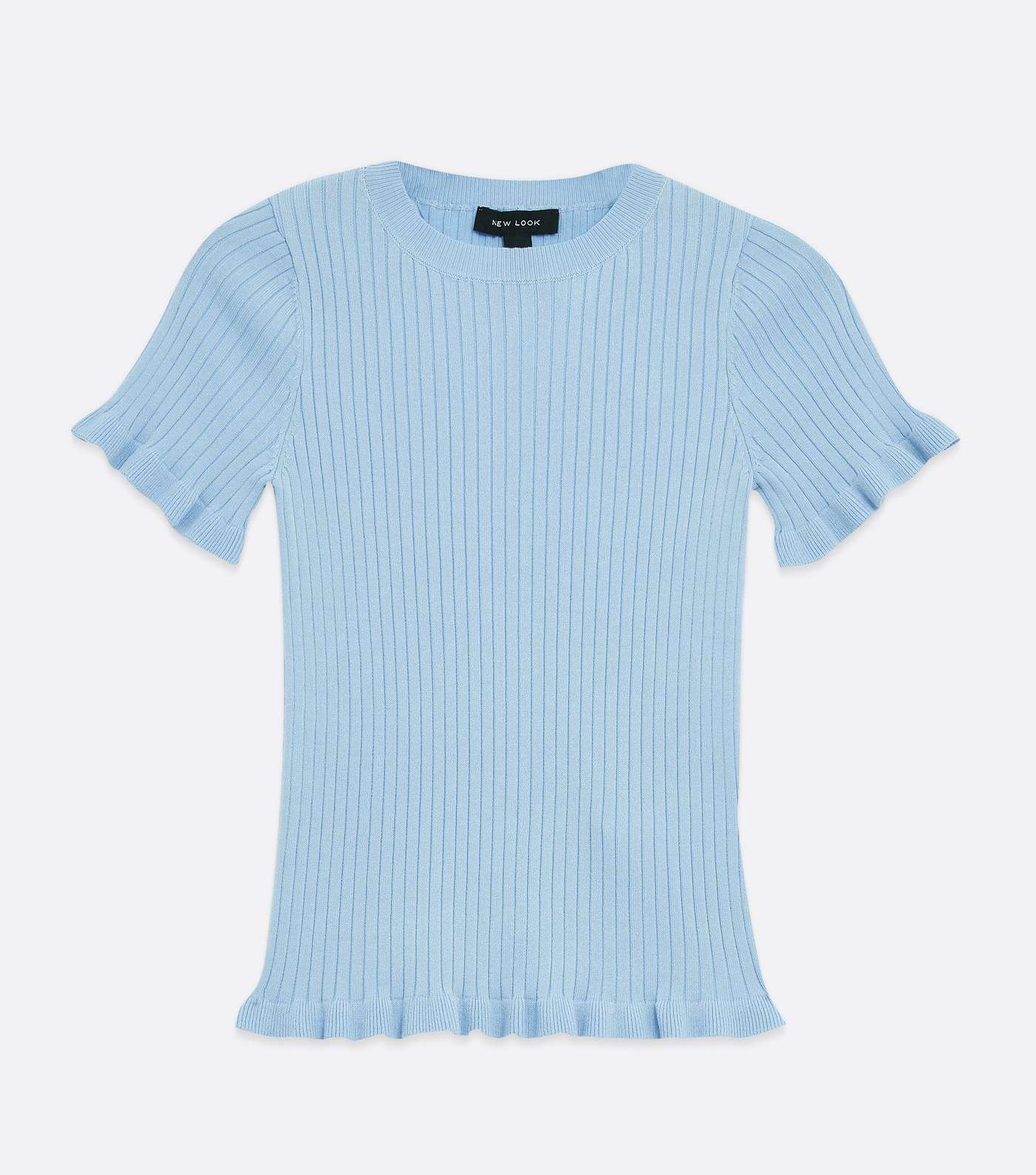 Pale Blue Ribbed Knit Frill Short Sleeve Top Image 5