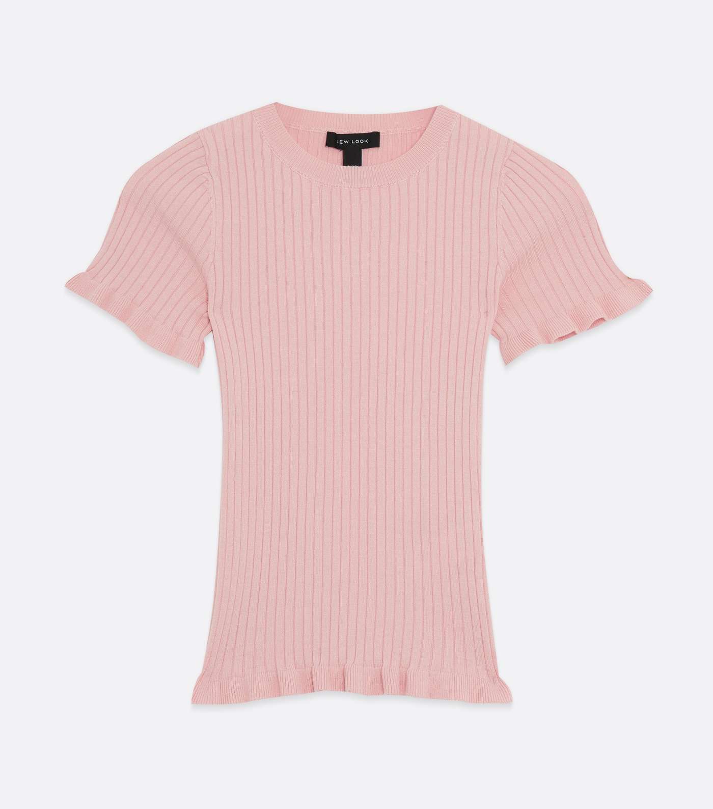 Mid Pink Ribbed Knit Frill Short Sleeve Top Image 5