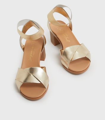 gold block heel sandals wide fit