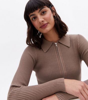 Mink Ribbed Collared Double Zip Front 