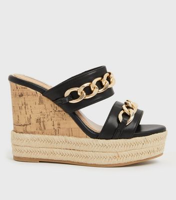 shop for Little Mistress Black Chain Wedge Heel Mules New Look at Shopo