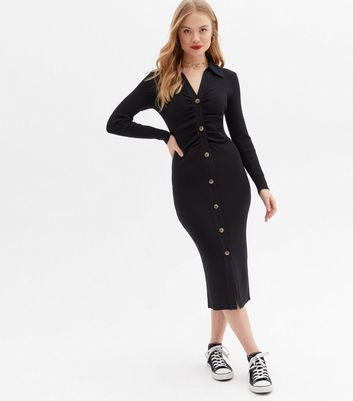 Black button front clearance dress