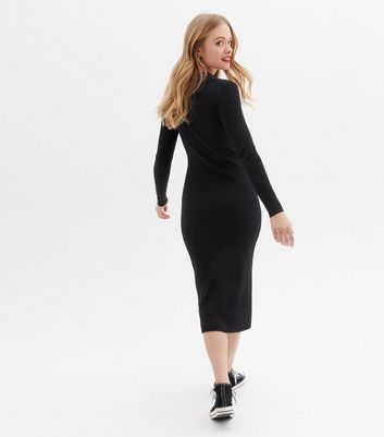 Click to view product details and reviews for Black Ruched Button Front Collared Midi Dress New Look.