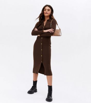 brown button front dress