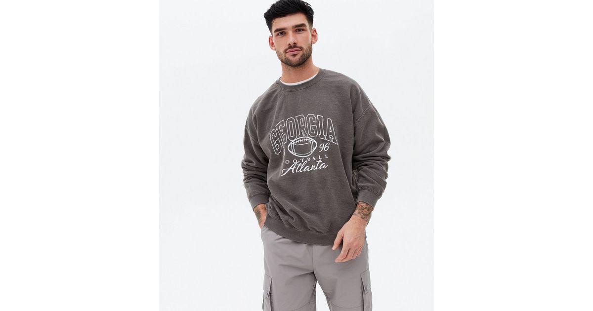 Grey Washed Georgia Football Logo Sweatshirt | New Look
