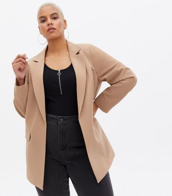 Curves Camel Revere Collar Oversized Blazer New Look