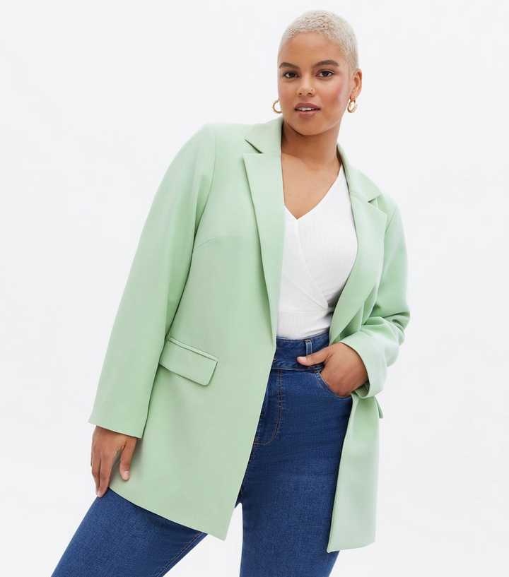 Capillaries Powerful Pacific Islands Curves Mint Green Revere Collar Oversized Blazer | New Look