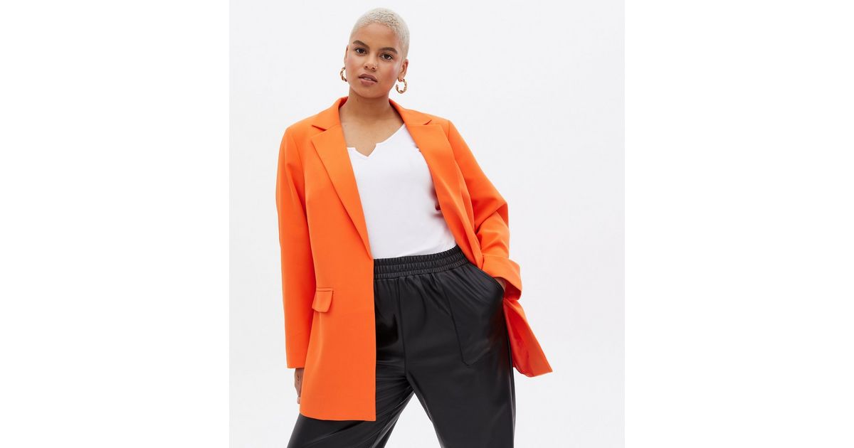 Clothes Outfits Bershka Orange Blazer Curves Bright Orange Revere - Main Image