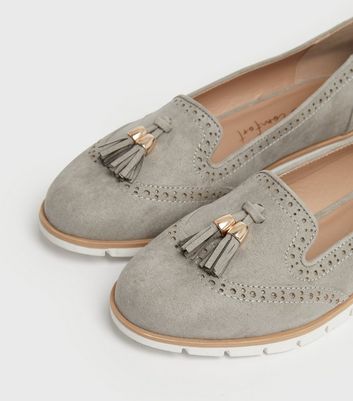 Click to view product details and reviews for Wide Fit Grey Suedette Tassel Wedge Loafers New Look Vegan.