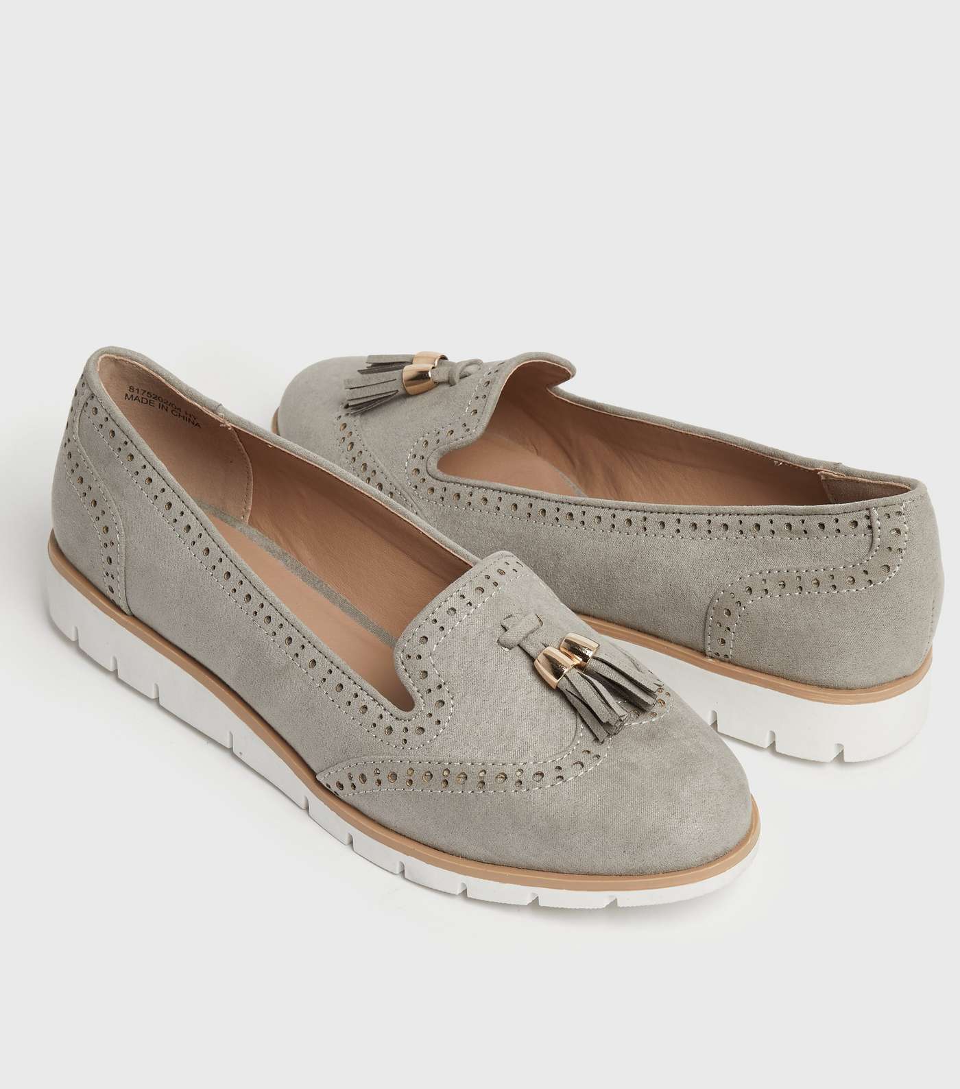Wide Fit Grey Suedette Tassel Wedge Loafers Image 4