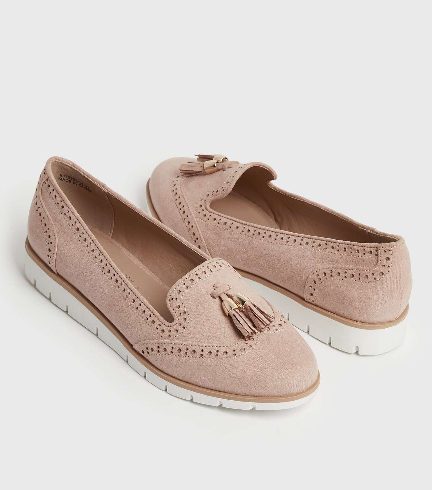 Wide Fit Pale Pink Suedette Tassel Wedge Loafers Image 4