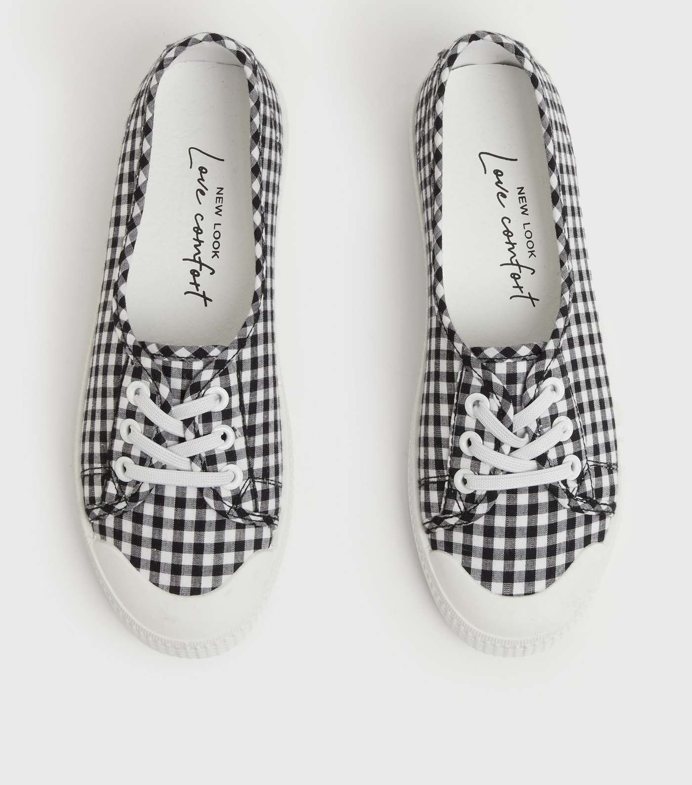 Black Gingham Slip On Lace Up Trainers Image 3