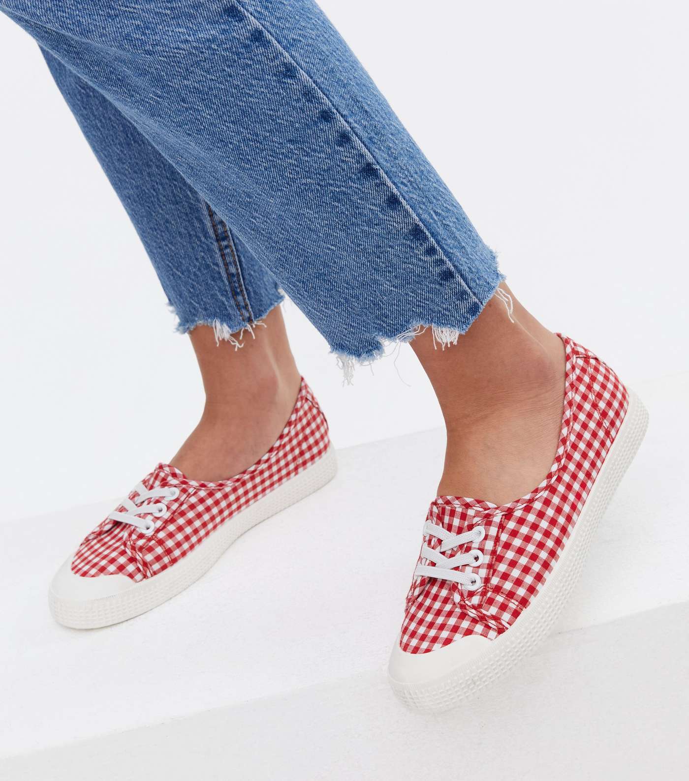 Red Gingham Slip On Lace Up Trainers Image 2