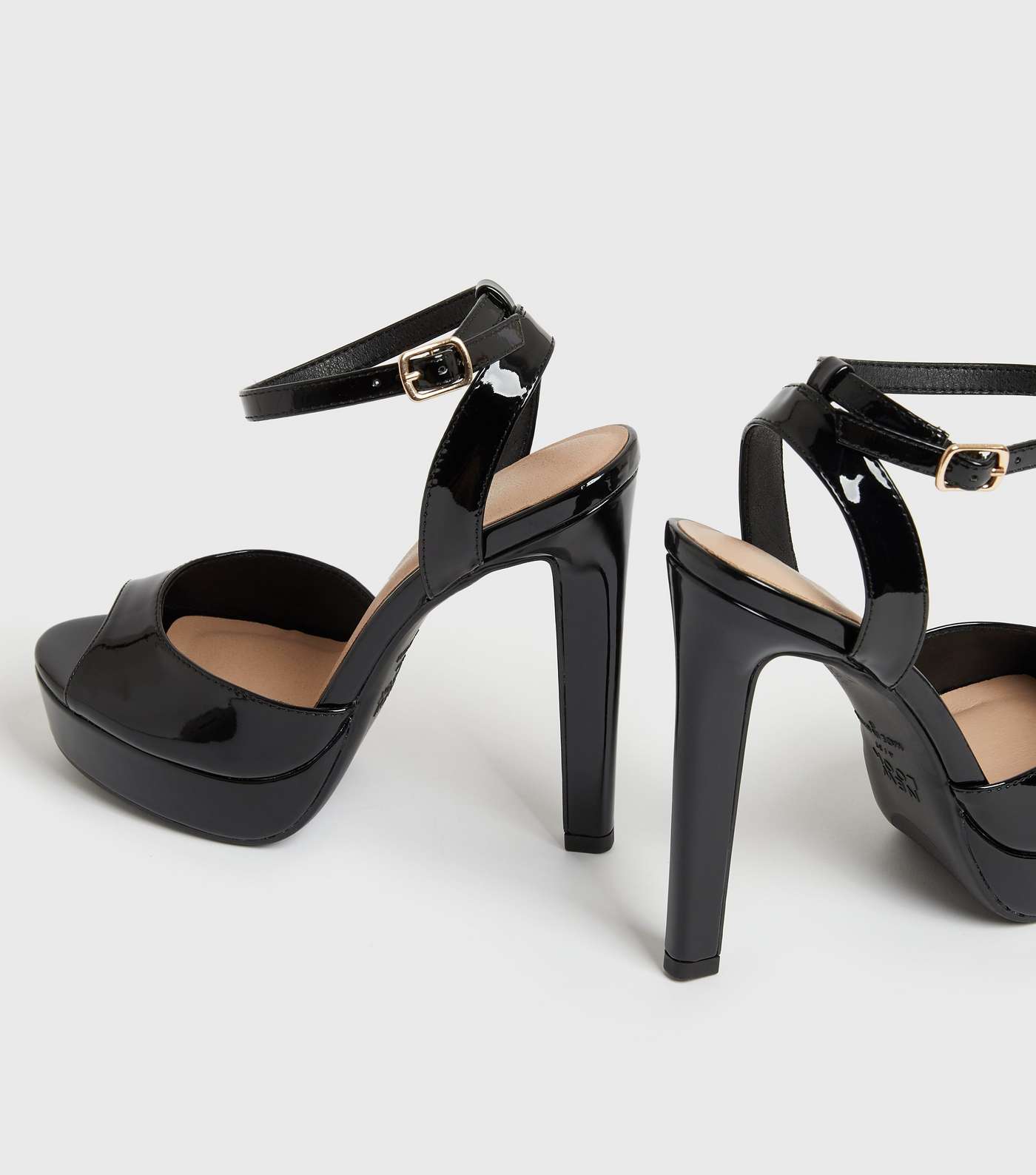 Black Patent 2 Part Stiletto Platform Heel Sandals Image 4