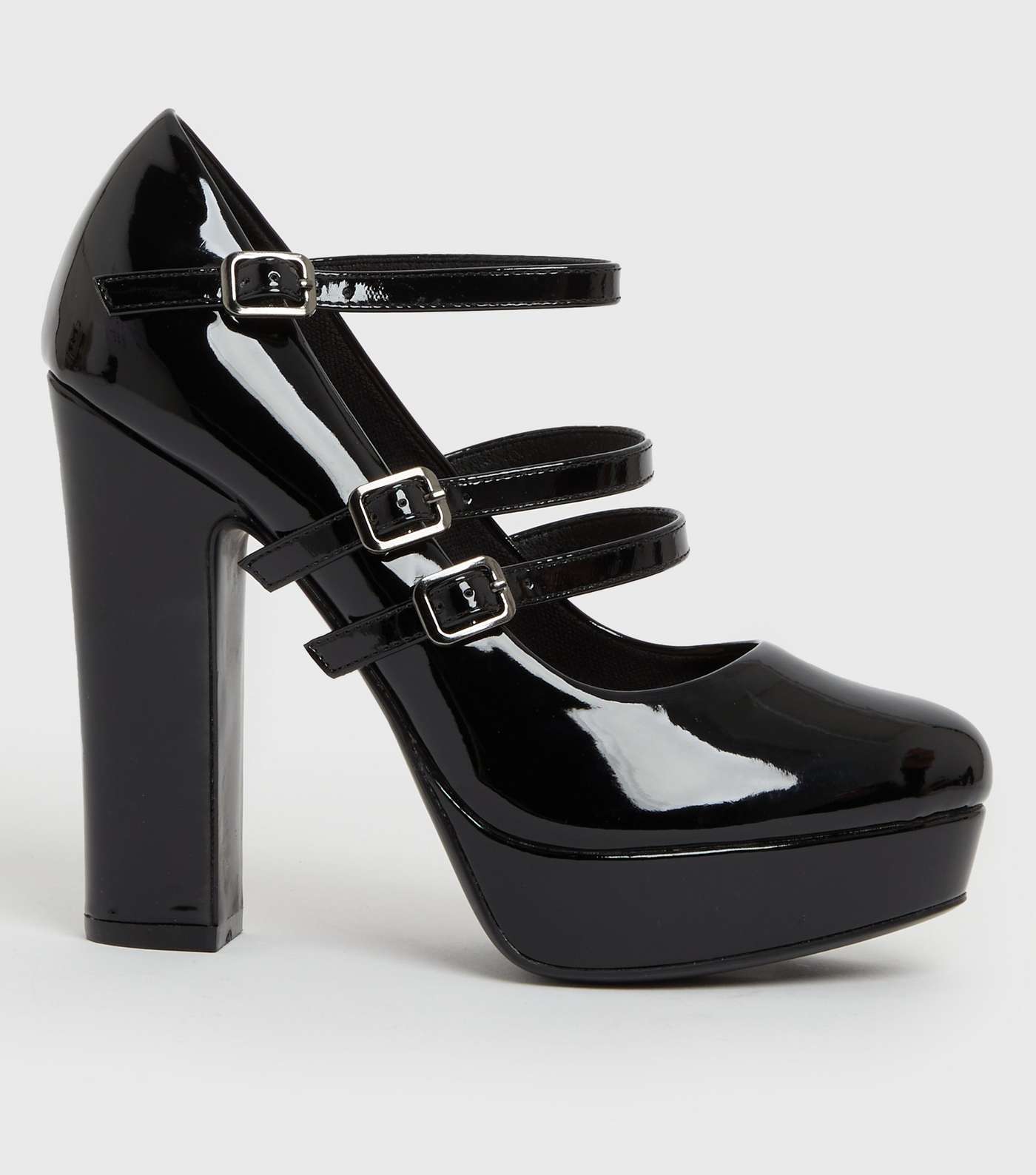 Black Patent Block Heel Platform Court Shoes