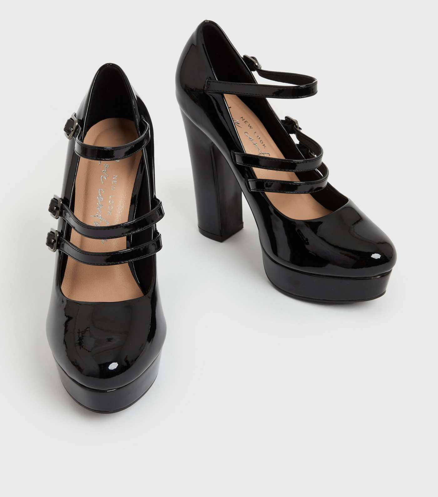Black Patent Block Heel Platform Court Shoes Image 3