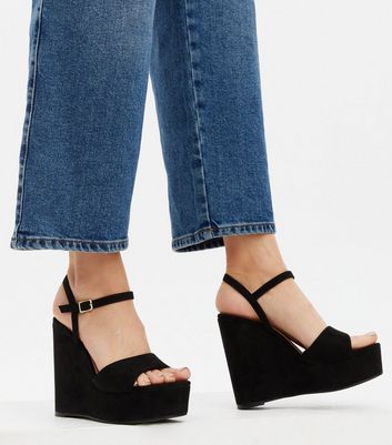 black wedge sandals platform